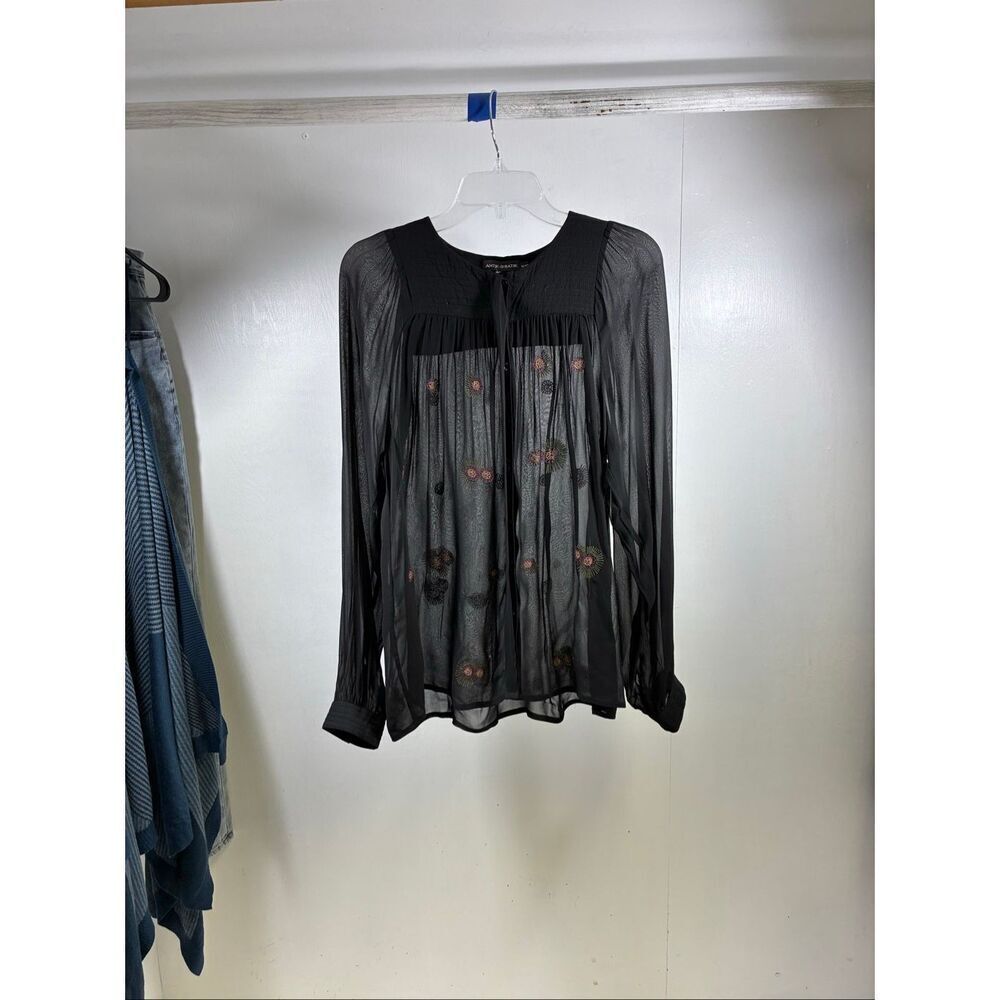 Antik Batik Sheer Embroidered Long Sleeve Blouse in Black Size S - Picture 2 of 11